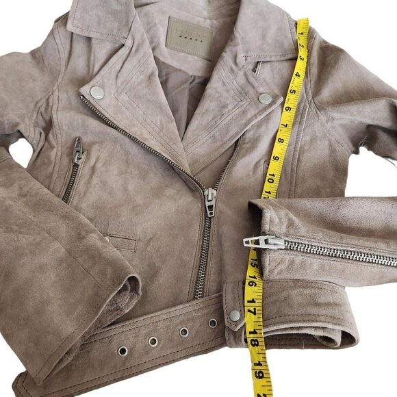 Blank NYC  Leather Moto Jacket  Suede Tan Beige Size XS with belt & zippers - Picture 15 of 16
